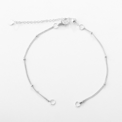 925 Sterling Silver Beaded Chain Open Bracelet with Slider Extender Chain