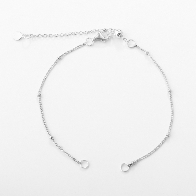 925 Sterling Silver Beaded Chain Open Bracelet with Slider Extender Chain