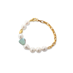 925 Sterling Silver Larimar Gemstone &amp; Baroque Pearl Box Chain Bracelet