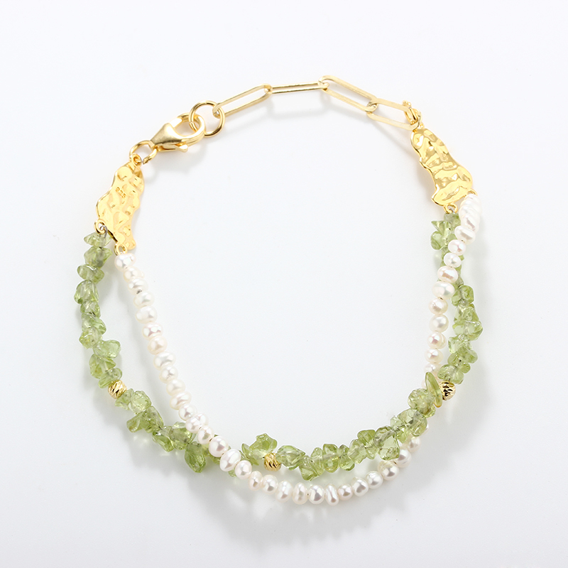 925 Sterling Silver Olivine and Pearl Bracelet