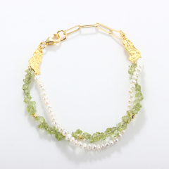 925 Sterling Silver Olivine and Pearl Bracelet