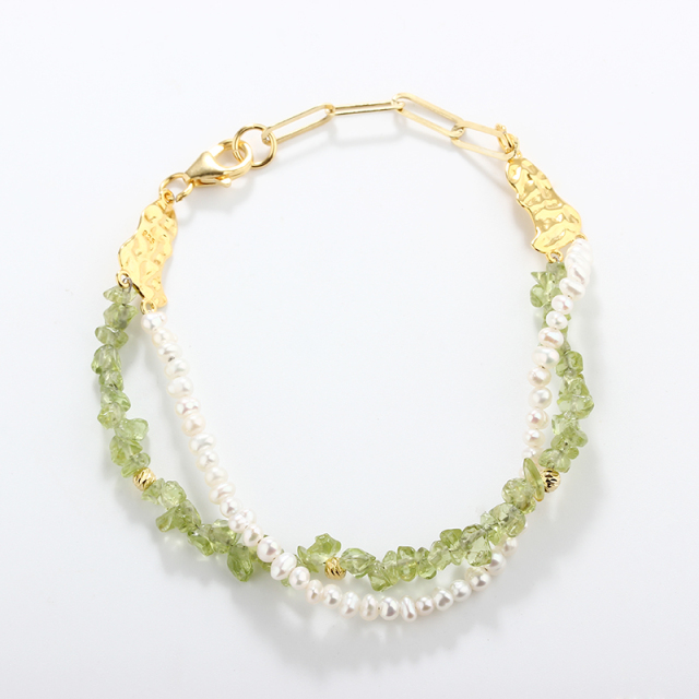 925 Sterling Silver Olivine and Pearl Bracelet