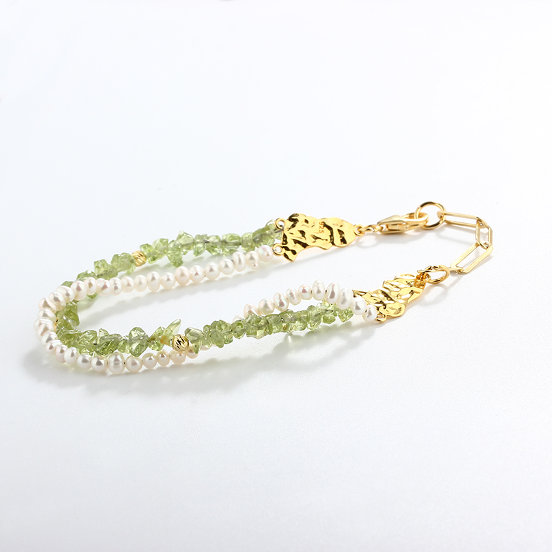925 Sterling Silver Olivine and Pearl Bracelet