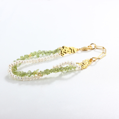 925 Sterling Silver Olivine and Pearl Bracelet