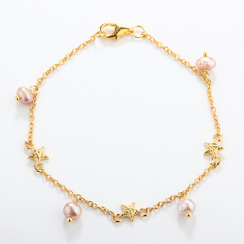 925 Sterling Silver Star and Pearl Bracelet
