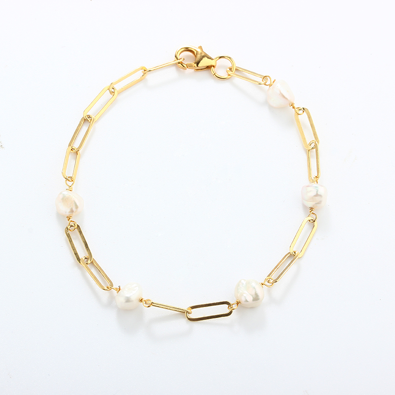925 Sterling Silver Baroque Pearl Paperclip Chain Bracelet