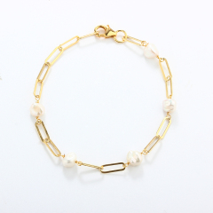 925 Sterling Silver Baroque Pearl Paperclip Chain Bracelet