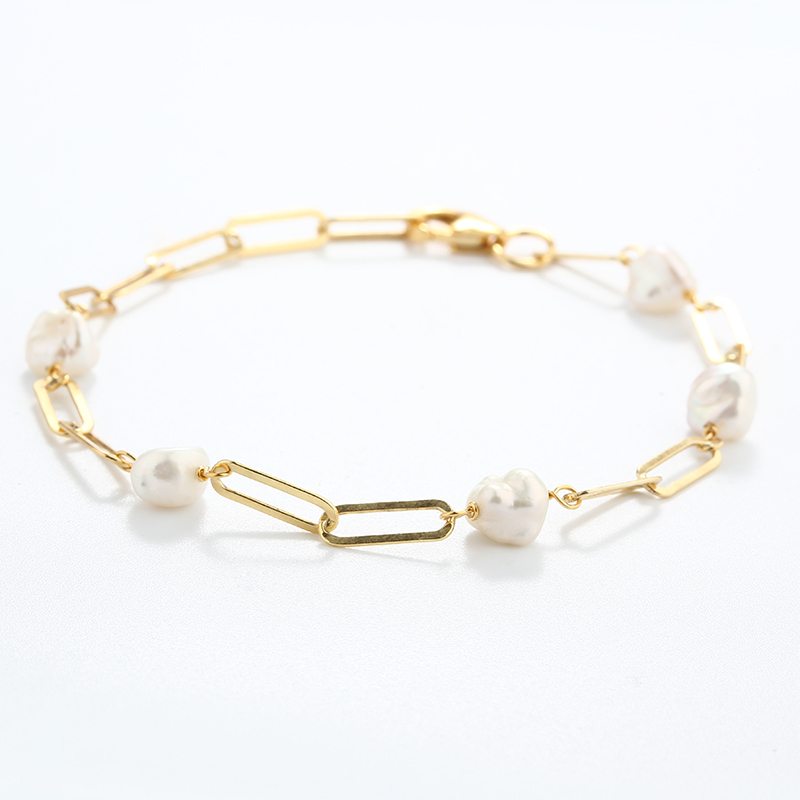 925 Sterling Silver Baroque Pearl Paperclip Chain Bracelet