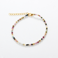 925 Sterling Silver 2mm Tourmaline Gemstone &amp; Pearl Bracelet