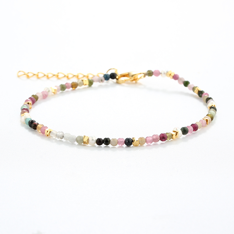 925 Sterling Silver 2mm Tourmaline Gemstone &amp; Pearl Bracelet