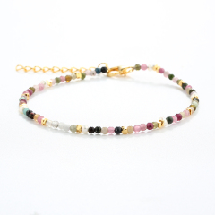 925 Sterling Silver 2mm Tourmaline Gemstone &amp; Pearl Bracelet