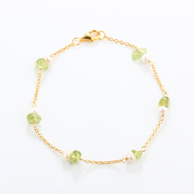 925 Sterling Silver Prehnite Gemstone and Pearl Bracelet