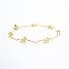 925 Sterling Silver Prehnite Gemstone and Pearl Bracelet