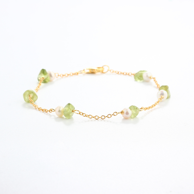 925 Sterling Silver Prehnite Gemstone and Pearl Bracelet