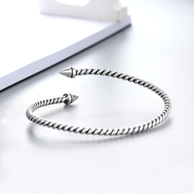 925 Sterling Silver Minimalist Screw Cuff Bracelet Bangles