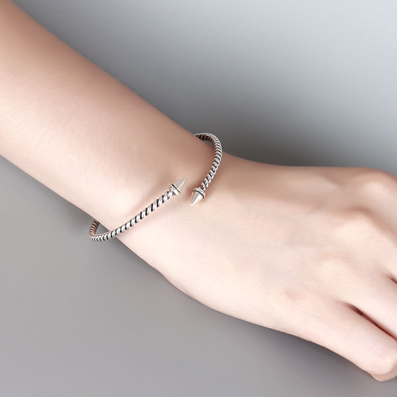 925 Sterling Silver Minimalist Screw Cuff Bracelet Bangles