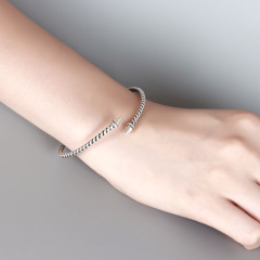 925 Sterling Silver Minimalist Screw Cuff Bracelet Bangles