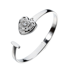 925 Sterling Silver CZ Heart Locket Charm Open Bangle