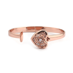 925 Sterling Silver CZ Heart Locket Charm Open Bangle