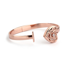 925 Sterling Silver CZ Heart Locket Charm Open Bangle