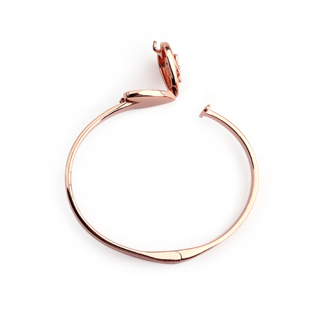 925 Sterling Silver CZ Heart Locket Charm Open Bangle