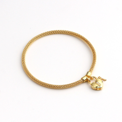 925 Sterling Silver Mesh Bangle With Heart Clasp