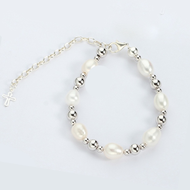 925 Sterling Silver Pearl Beads Baby Bracelet