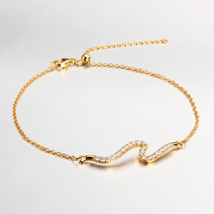 925 Sterling Silver CZ Pave Wave Charm Bracelet
