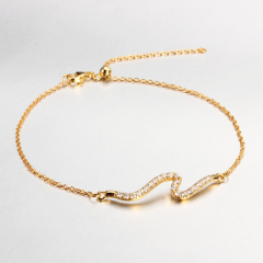 925 Sterling Silver CZ Pave Wave Charm Bracelet