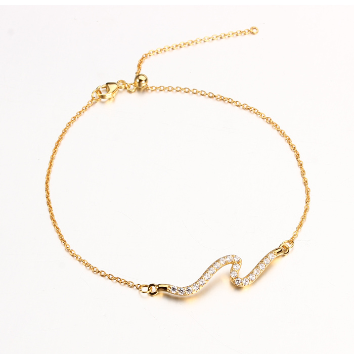 925 Sterling Silver CZ Pave Wave Charm Bracelet