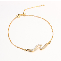 925 Sterling Silver CZ Pave Wave Charm Bracelet