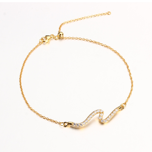 925 Sterling Silver CZ Pave Wave Charm Bracelet