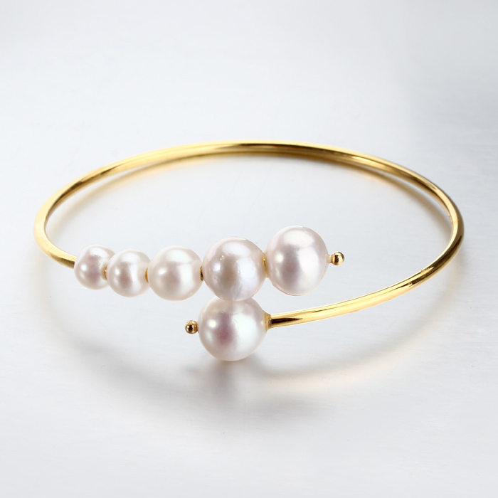 Fresh Water Pearl 925 Sterling Silver Open Bangle