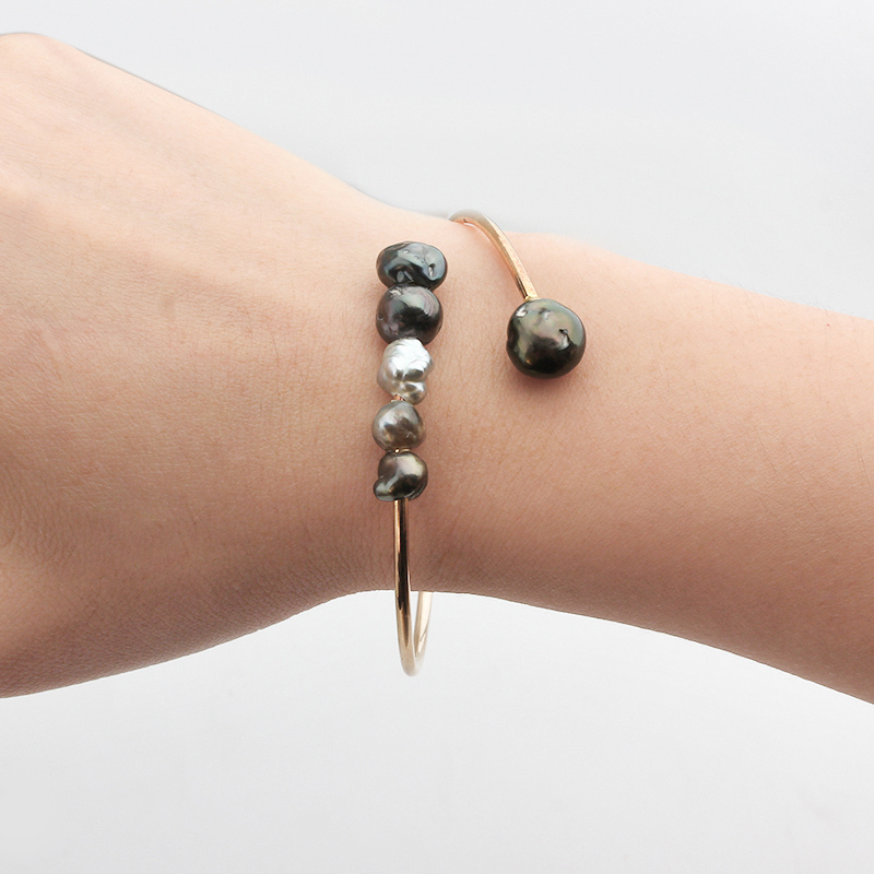 Fresh Water Pearl 925 Sterling Silver Open Bangle