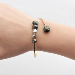 Fresh Water Pearl 925 Sterling Silver Open Bangle