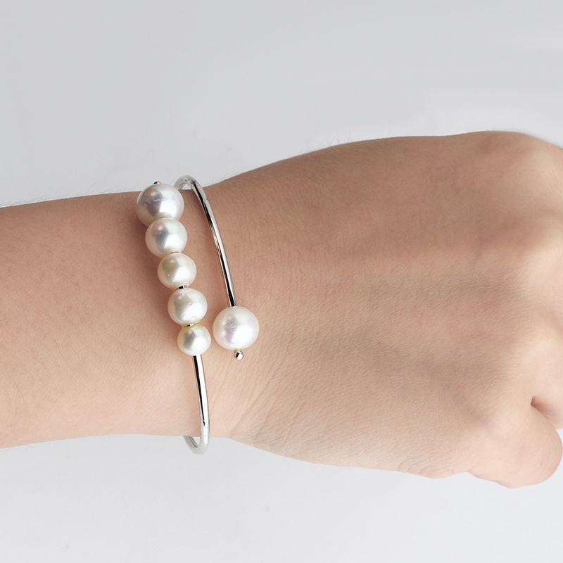 Fresh Water Pearl 925 Sterling Silver Open Bangle