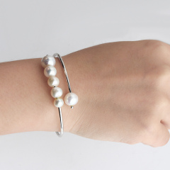Fresh Water Pearl 925 Sterling Silver Open Bangle