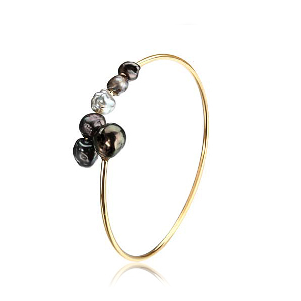Fresh Water Pearl 925 Sterling Silver Open Bangle