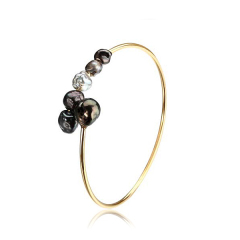 Fresh Water Pearl 925 Sterling Silver Open Bangle
