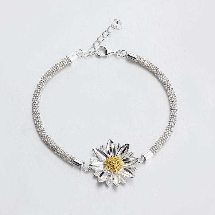 925 Sterling Silver Sunflower Mesh Bracelet