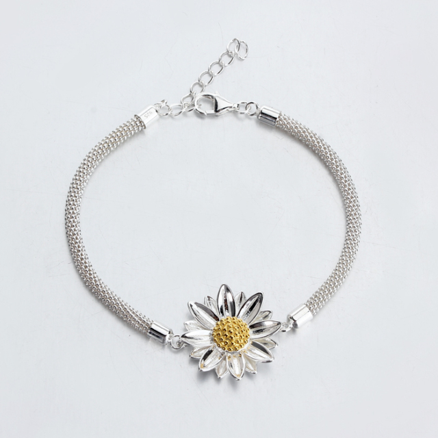 925 Sterling Silver Sunflower Mesh Bracelet