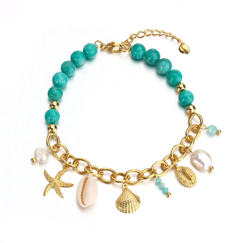 925 Sterling Silver Amazon Stone Pearl Bracelet