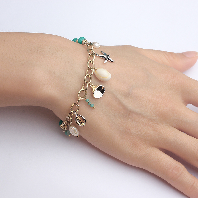 925 Sterling Silver Amazon Stone Pearl Bracelet