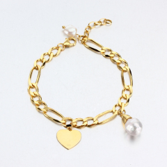 925 Sterling Silver Pearl Heart Bracelet Women Jewelry