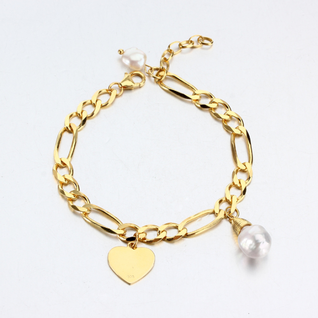 925 Sterling Silver Pearl Heart Bracelet Women Jewelry