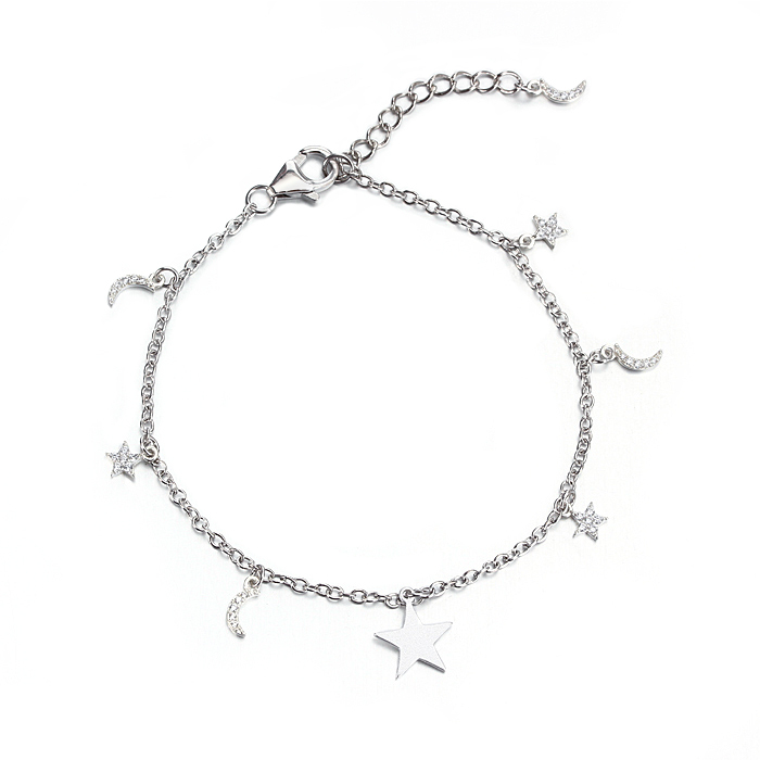 925 Sterling Silver CZ Star And Moon Bracelet