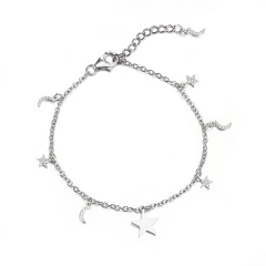925 Sterling Silver CZ Star And Moon Bracelet