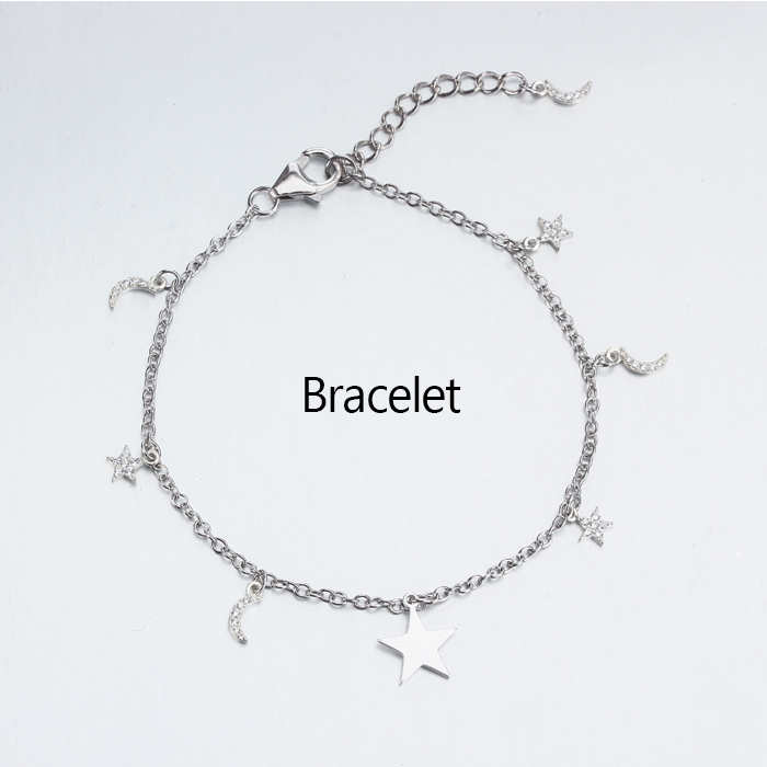 925 Sterling Silver CZ Star And Moon Bracelet