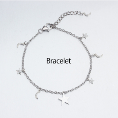 925 Sterling Silver CZ Star And Moon Bracelet