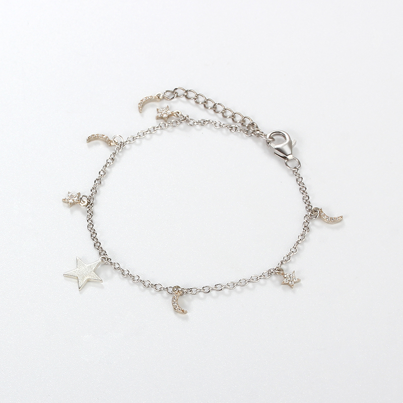 925 Sterling Silver CZ Star And Moon Bracelet